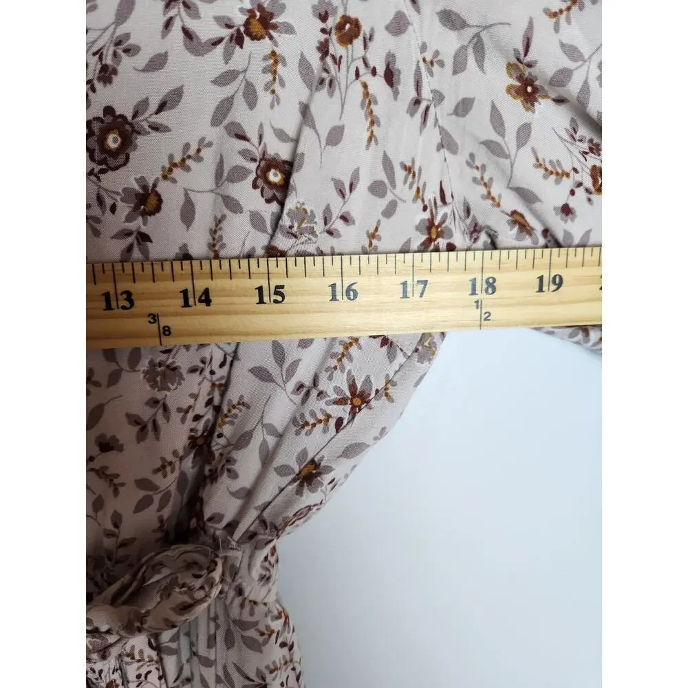 Naif Floral faux wrap Ruffled dress sz L cottagecore boho floral Prairie - Picture 8 of 10